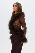 bubish Gigi Sheer Feather Blouse Leopard FEATHER TOP