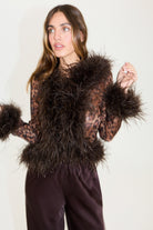 bubish Gigi Sheer Feather Blouse Leopard FEATHER TOP