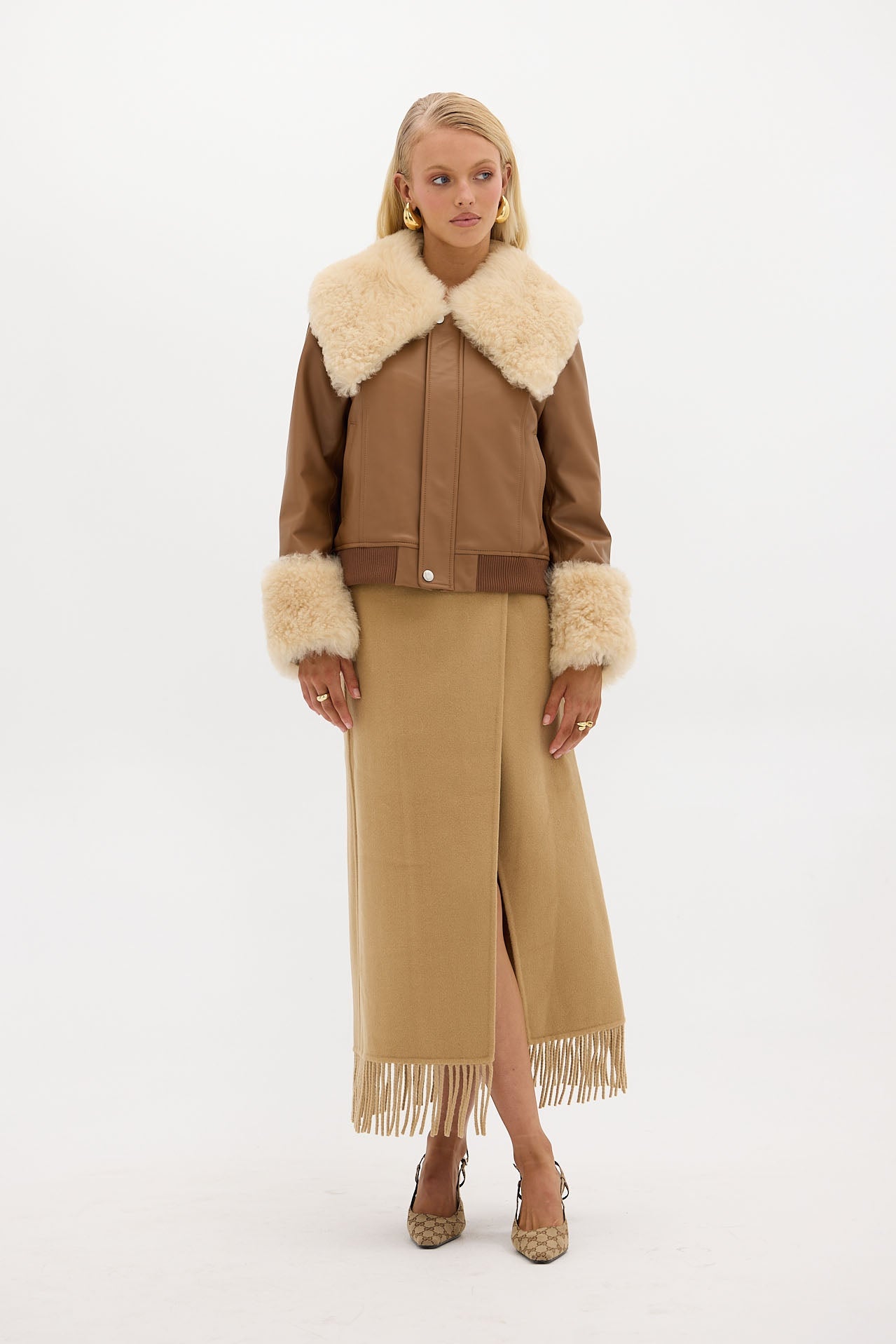 Kate Fringe Wrap Wool Skirt - Walnut | SKIRTS | bubish