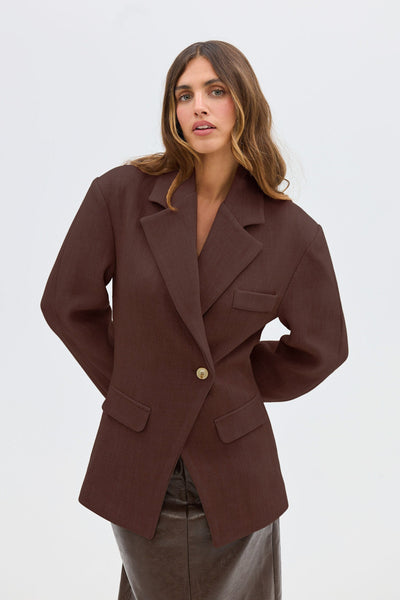 Saskia Cinched Blazer - Chocolate | BLAZER | bubish – Bubish Luxe