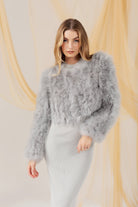 Manhattan Feather Jacket - Light Grey Cropped Jacket Bubish Luxe 